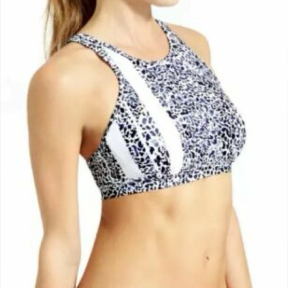 Athleta navy blue full coverage swim top sz 38/D High Neck